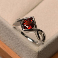 1.00 Ct Round Cut Red Garnet 925 Sterling Silver Infinity Promise Ring