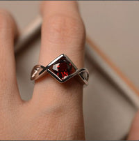 1.00 Ct Round Cut Red Garnet 925 Sterling Silver Infinity Promise Ring