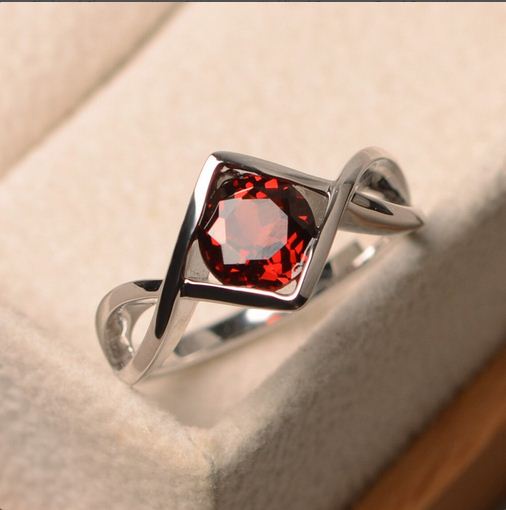 1.00 Ct Round Cut Red Garnet 925 Sterling Silver Infinity Promise Ring