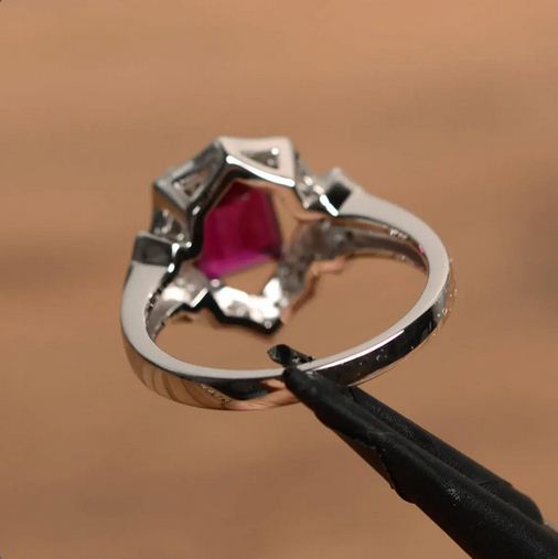 4.00 Ct Emerald Cut Pink Ruby 925 Sterling Silver Halo Engagement Wedding Ring