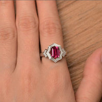 4.00 Ct Emerald Cut Pink Ruby 925 Sterling Silver Halo Engagement Wedding Ring