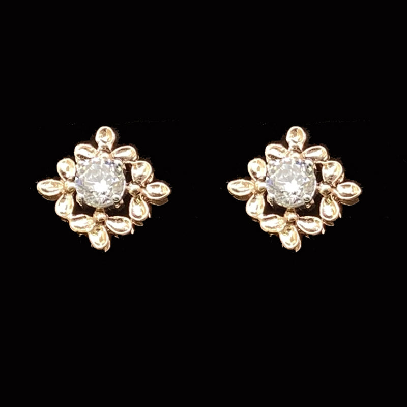 18K Gold Dainty Petals Single Stone Floral Stud Earrings