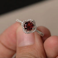 1.75 Ct Round Cut Red Garnet 925 Sterling Silver Halo Floral Promise Gift Ring