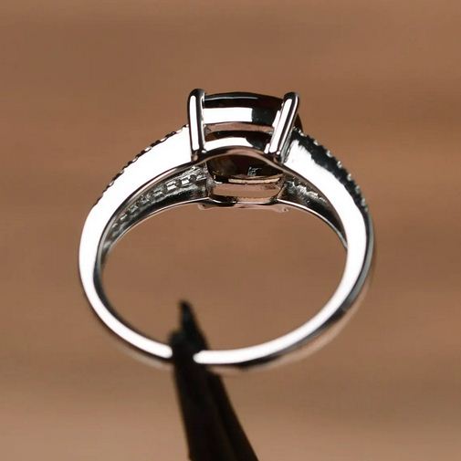 2.30 Ct Cushion Cut Smoky Quartz 925 Sterling Silver Split Shank Anniversary Ring