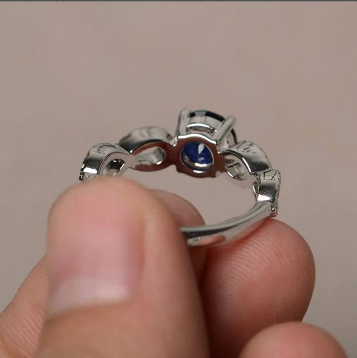 1.50 Ct Round Cut Blue Sapphire & White CZ Infinity Promise Gift Ring 925 Sterling Silver