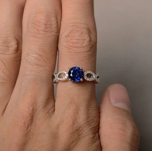 1.50 Ct Round Cut Blue Sapphire & White CZ Infinity Promise Gift Ring 925 Sterling Silver
