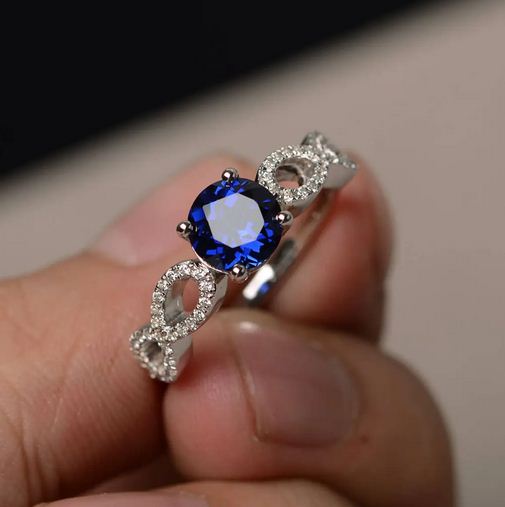 1.50 Ct Round Cut Blue Sapphire & White CZ Infinity Promise Gift Ring 925 Sterling Silver