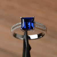 2.25 Ct Princess Cut Blue Sapphire 925 Sterling Silver Solitaire W/Accents Wedding Ring