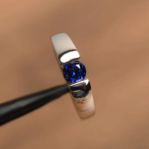 1.00 Ct Round Cut Blue Sapphire Solitaire Promise Ring In 925 Sterling Silver