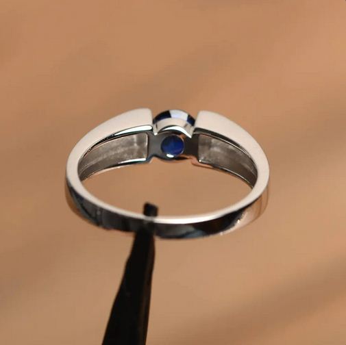 1.00 Ct Round Cut Blue Sapphire Solitaire Promise Ring In 925 Sterling Silver