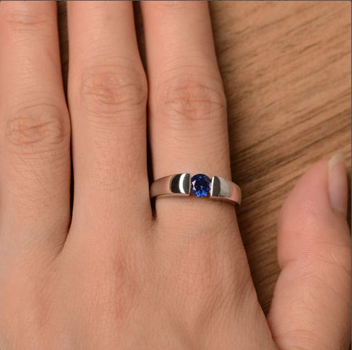 1.00 Ct Round Cut Blue Sapphire Solitaire Promise Ring In 925 Sterling Silver