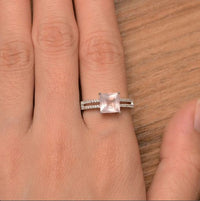 2.30 Ct Princess Cut Rose Quartz 925 Sterling Silver Split Shank Engagement Ring