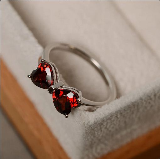1.50 Ct Heart Cut Red Garnet 925 Sterling Silver Bow Style Promise Ring