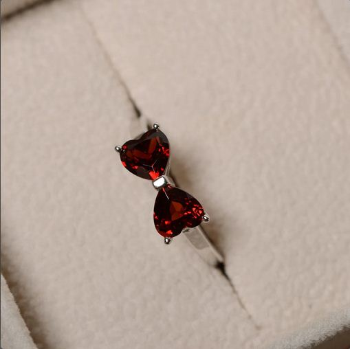 1.50 Ct Heart Cut Red Garnet 925 Sterling Silver Bow Style Promise Ring