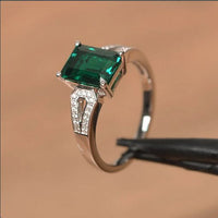 2.10 Ct Emerald Cut Green Emerald 925 Sterling Silver Solitaire W/Accents Ring