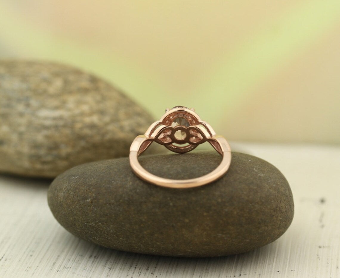 1 CT Oval Cut Peach Morganite Rose Gold Over On 925 Sterling Silver Halo Engagement Ring