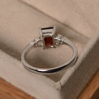 1.20 Ct Emerald Cut Red Garnet 925 Sterling Silver Solitaire January Birthstone Ring