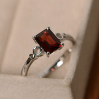 1.20 Ct Emerald Cut Red Garnet 925 Sterling Silver Solitaire January Birthstone Ring