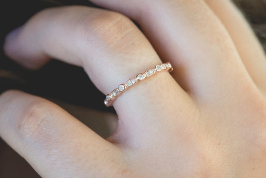 1.20 CT Round Cut White Diamond Rose Gold Over On 925 Sterling Silver Eternity Wedding Band Ring