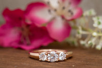 1 CT Round Cut White Diamond Rose Gold Over On 925 Sterling Silver Three Stone Engagement Ring