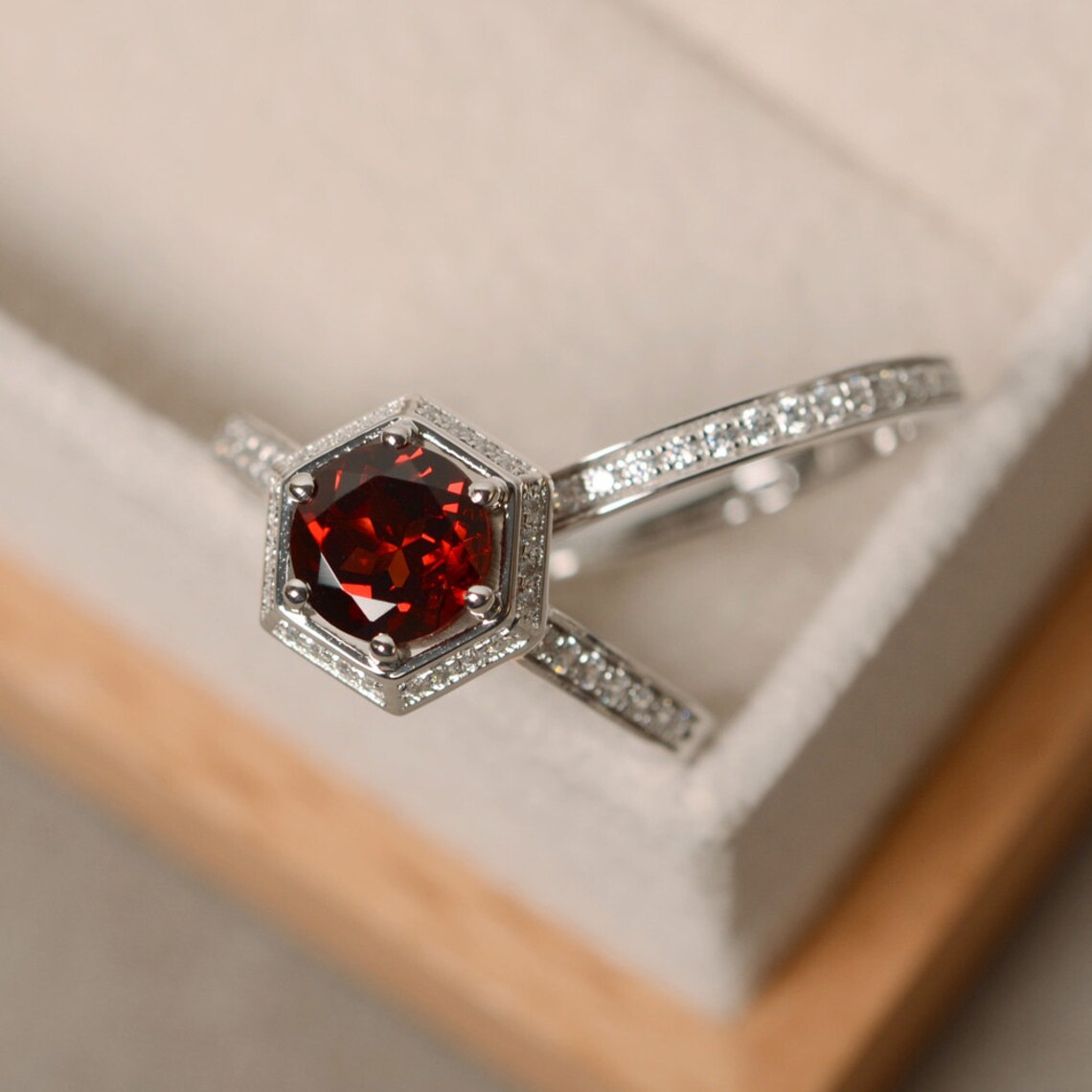 2.50 Ct Round Cut Red Garnet 925 Sterling Silver Halo Engagement Ring Set