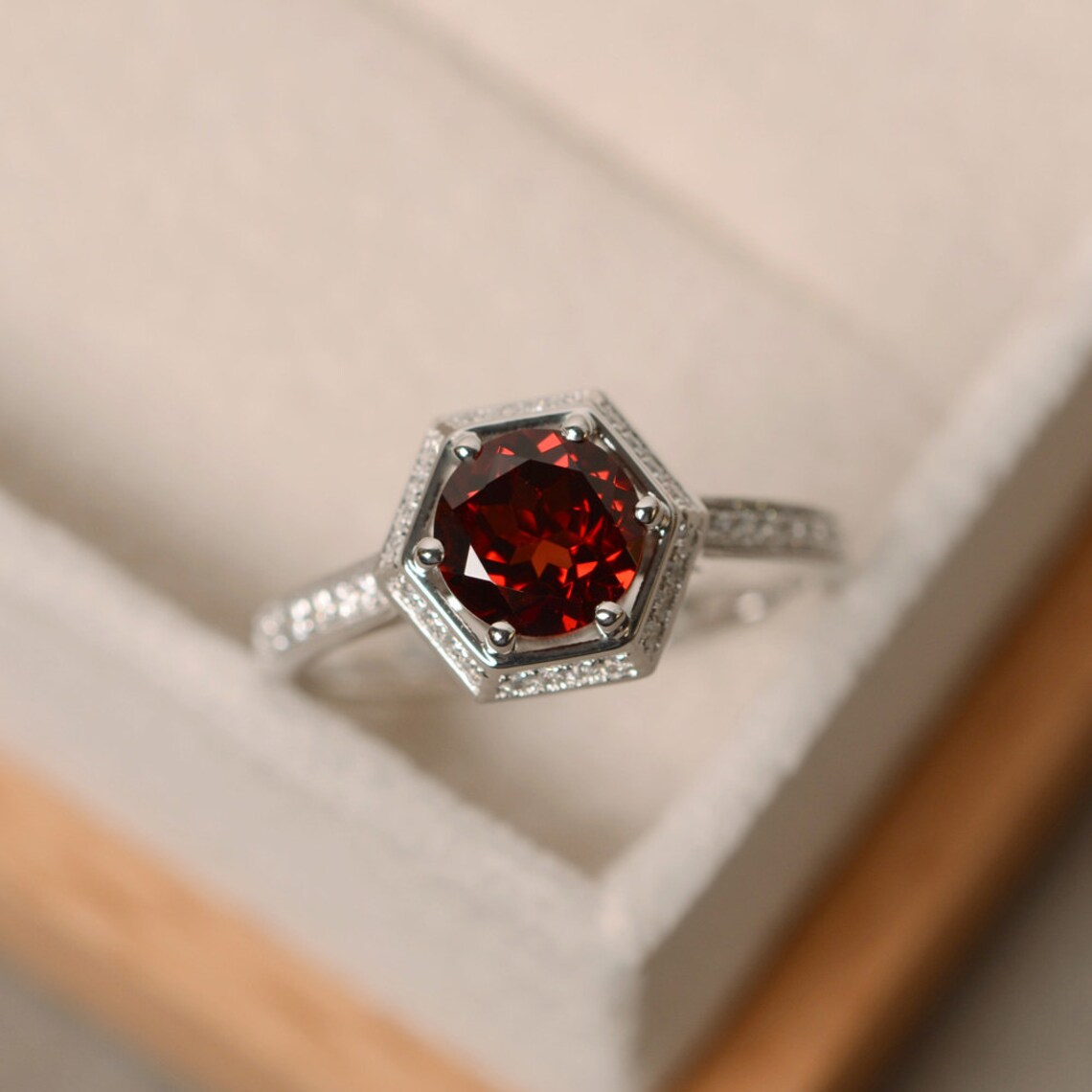 2.50 Ct Round Cut Red Garnet 925 Sterling Silver Halo Engagement Ring Set