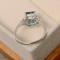 1 CT Emerald Cut London Blue Topaz White Gold Over On 925 Sterling Silver Solitaire W/Accents Ring