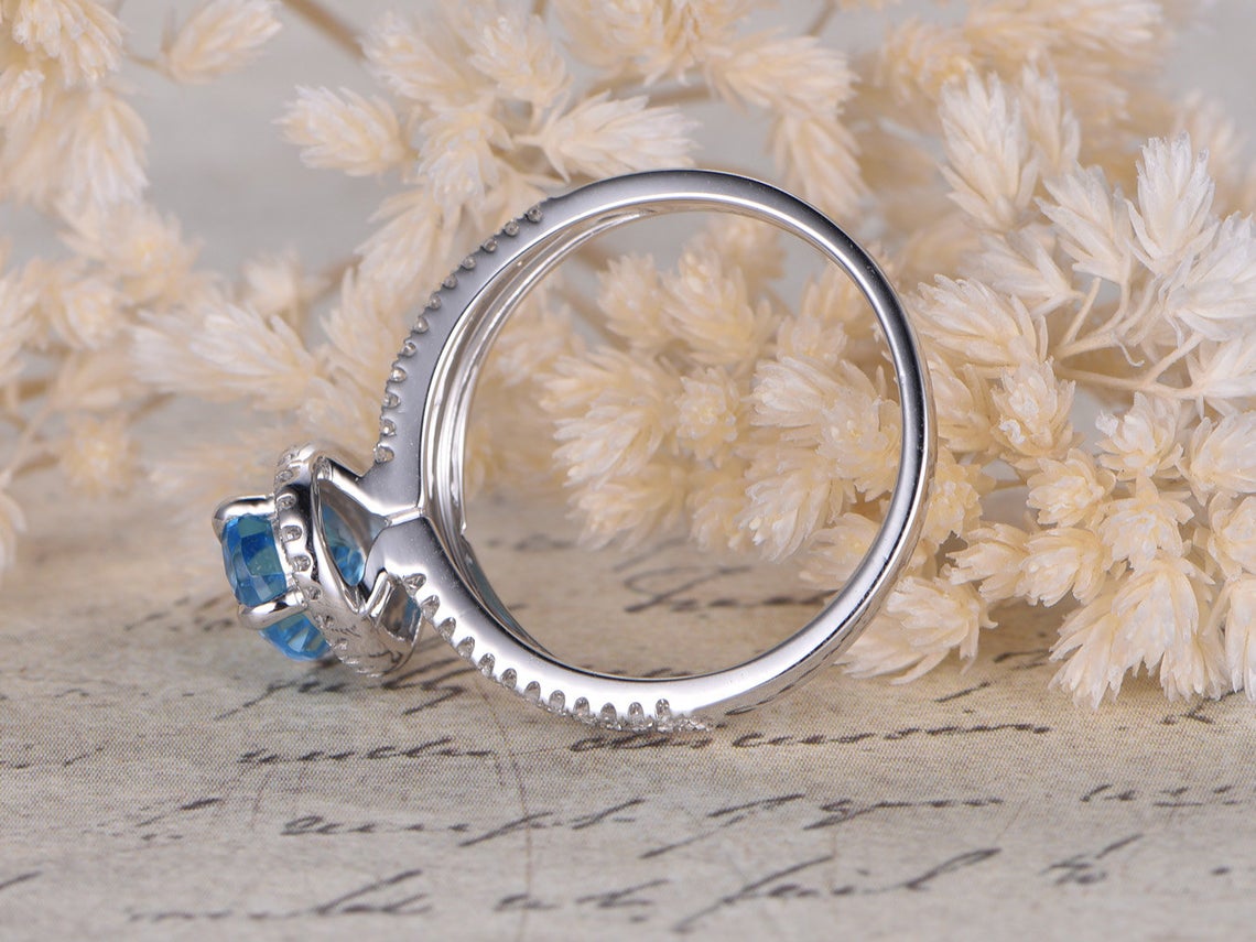 2 CT Oval Cut Blue Topaz Diamond 925 Sterling Silver Split Shank Band Engagement Ring