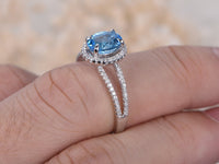 2 CT Oval Cut Blue Topaz Diamond 925 Sterling Silver Split Shank Band Engagement Ring