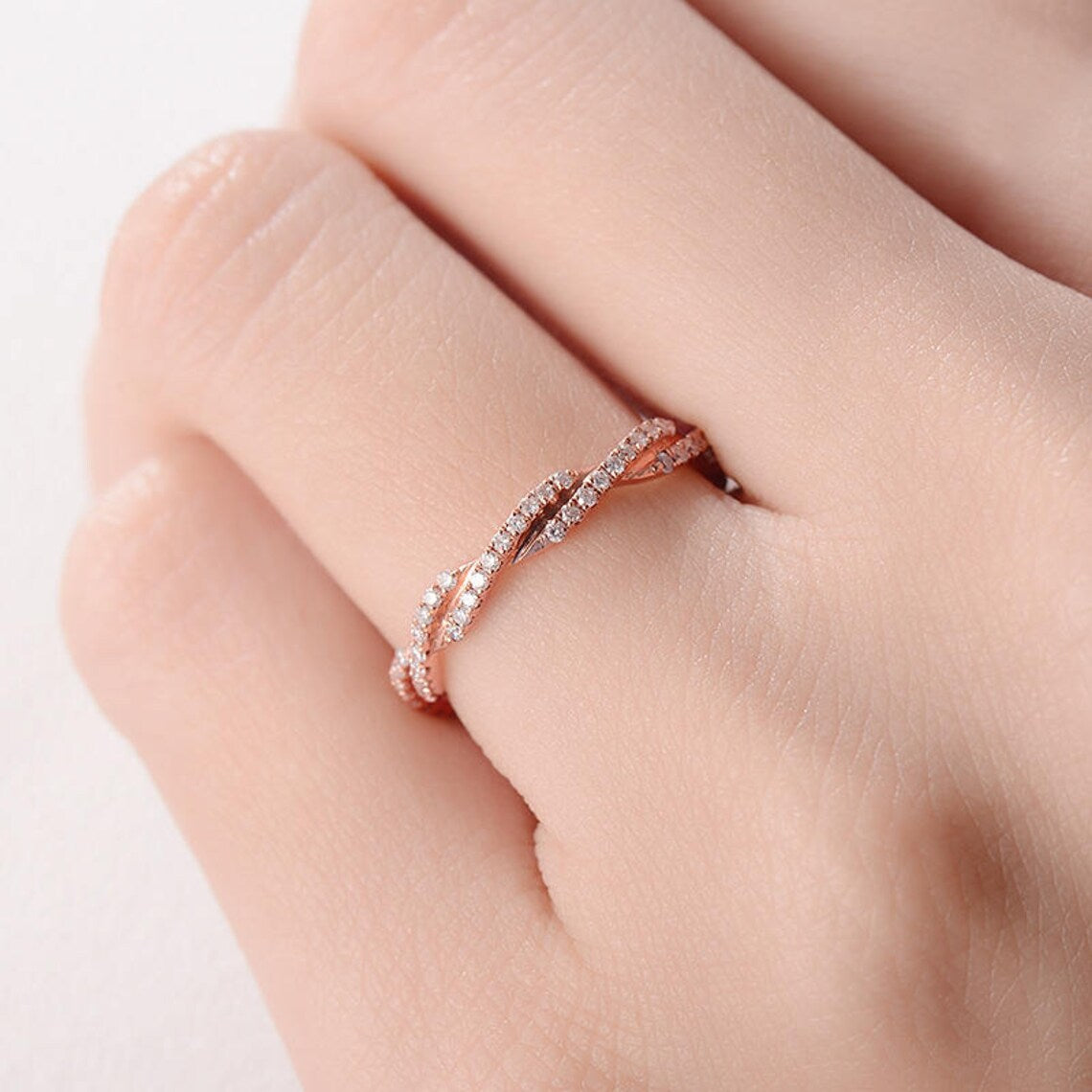 1.20 CT Round Cut White Diamond Rose Gold Over On 925 Sterling Silver Cross Twist Rope Anniversary Gift Ring