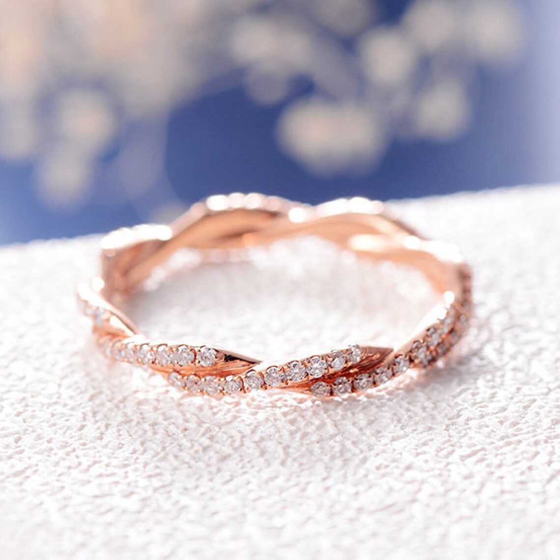 1.20 CT Round Cut White Diamond Rose Gold Over On 925 Sterling Silver Cross Twist Rope Anniversary Gift Ring