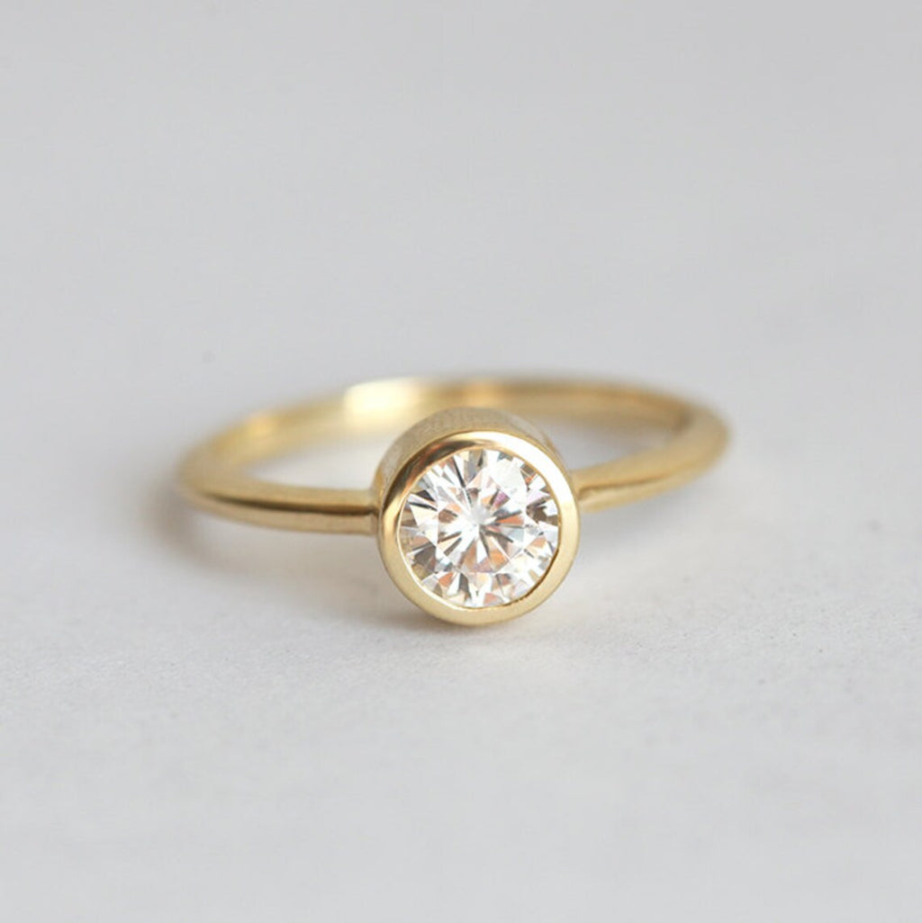 1 CT Round Cut White Diamond Yellow Gold Ove On 925 Sterling Silver Solitaire Engagement Ring