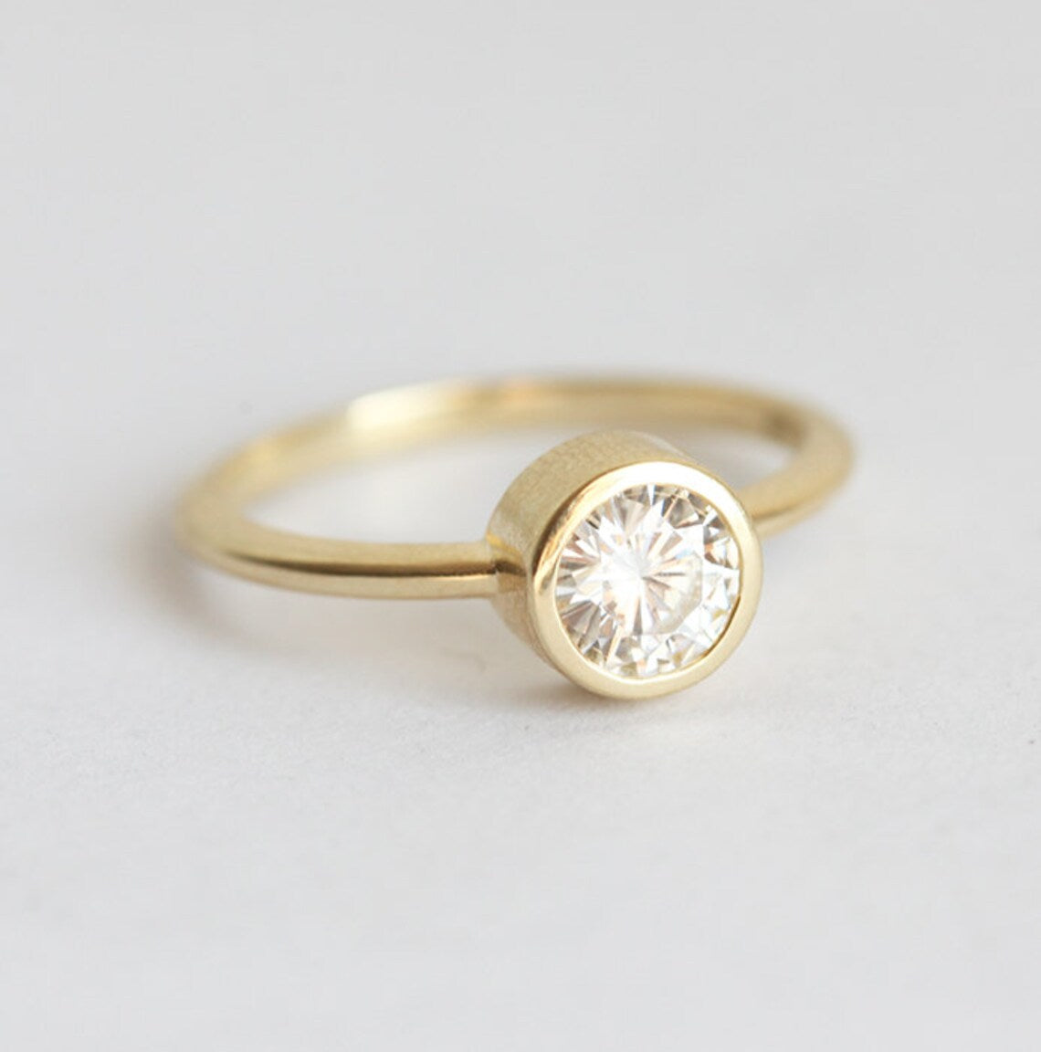 1 CT Round Cut White Diamond Yellow Gold Ove On 925 Sterling Silver Solitaire Engagement Ring