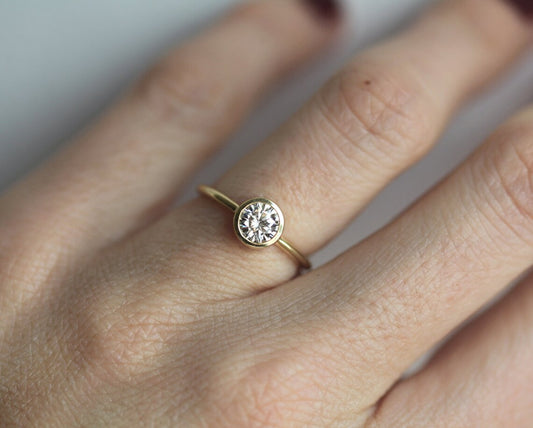 1 CT Round Cut White Diamond Yellow Gold Ove On 925 Sterling Silver Solitaire Engagement Ring
