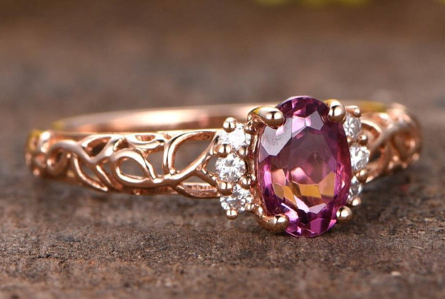 2 CT 925 Sterling Silver Oval Cut Pink Sapphire Diamond Anniversary Band Ring