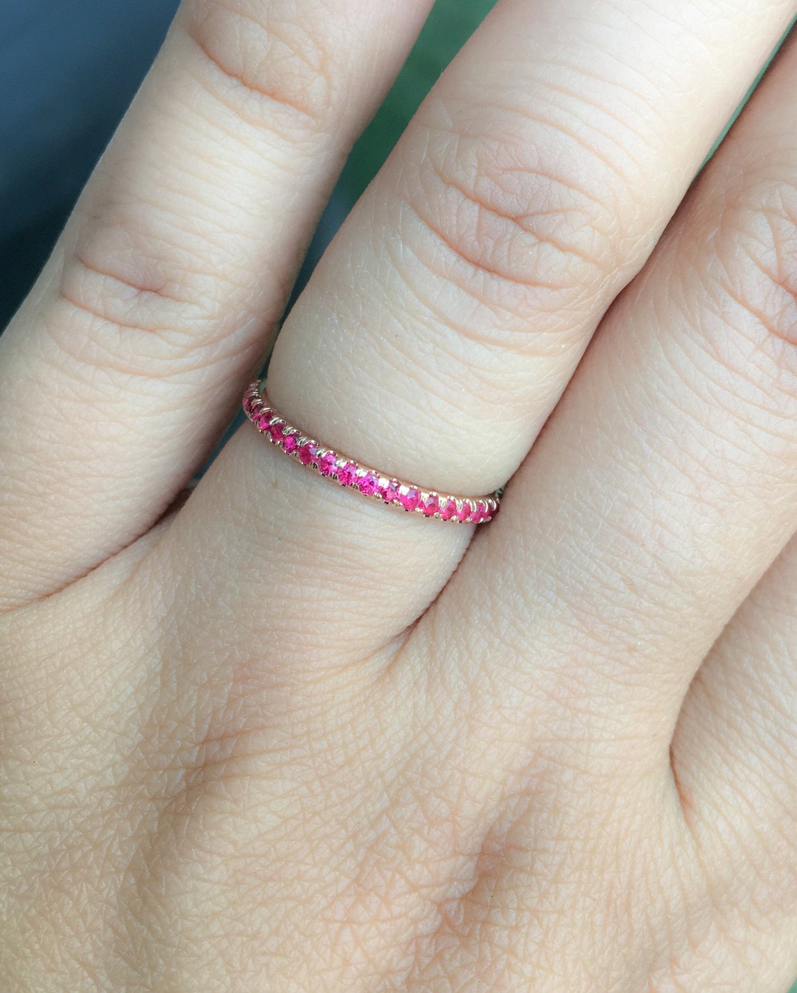 1.20 CT Round Cut Ruby Diamond Rose Gold Over On 925 Sterling Silver Full Eternity Band Ring
