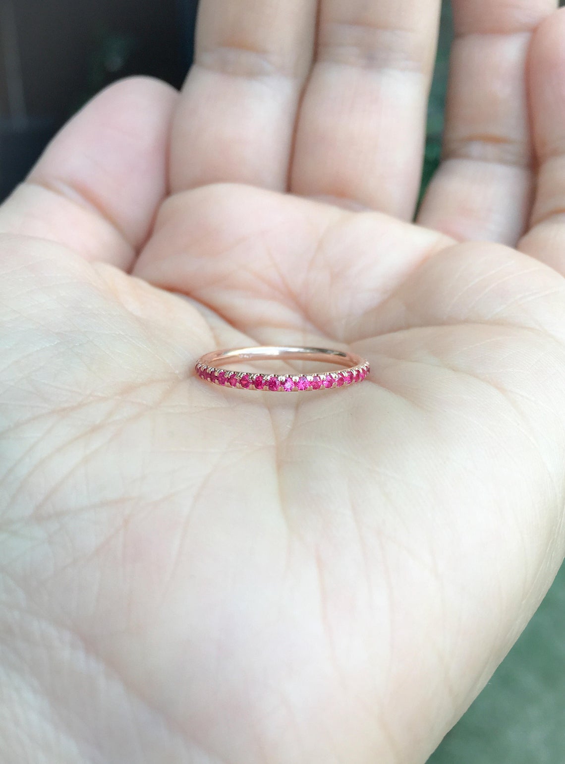 1.20 CT Round Cut Ruby Diamond Rose Gold Over On 925 Sterling Silver Full Eternity Band Ring