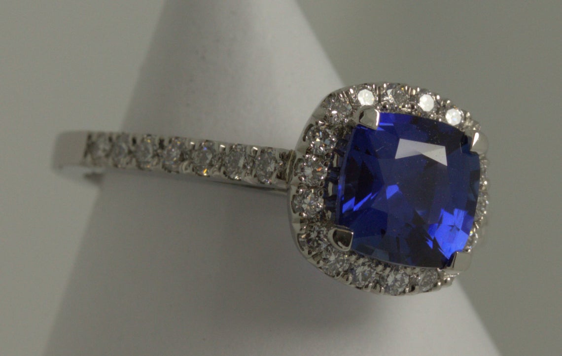 2 CT Cushion Cut Blue Sapphire Diamond 925 Sterling Silver Women Anniversary Halo Ring - atjewels.in