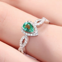 1 CT Pear Cut Emerald & CZ Diamond White Gold Over On 925 Sterling Silver Twisted Infinity Engagement Ring