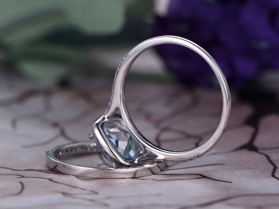 1 CT Cushion Cut Aquamarine White Gold Over On 925 Sterling Silver Engagement Ring Set - atjewels.in