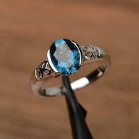 1.20 Ct Oval Cut London Blue Topaz 925 Sterling Silver Bezel Set Anniversary Gift Ring