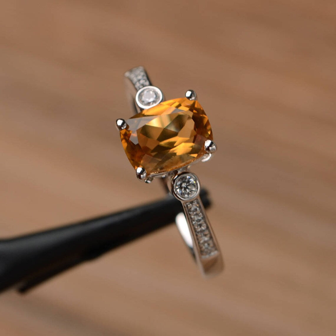 2.25 Ct Cushion Cut Yellow Citrine 925 Sterling Silver Solitaire W/Accents Anniversary Ring - atjewels.in