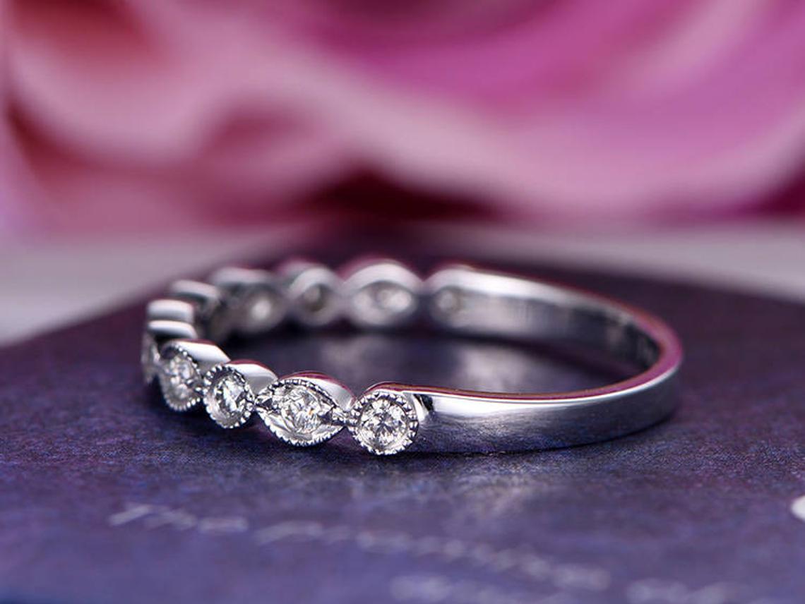 0.25 Ct Round Cut Diamond Half Eternity Engagement Band Ring In 925 Sterling Silver
