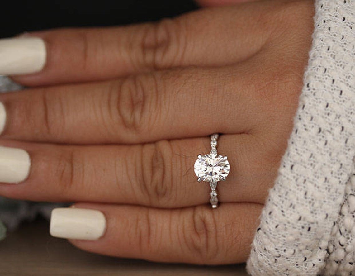 1 CT 925 Sterling Silver Oval Cut Diamond Solitaire Wedding Ring
