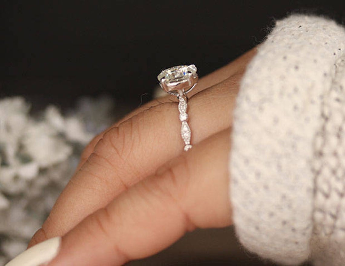1 CT 925 Sterling Silver Oval Cut Diamond Solitaire Wedding Ring