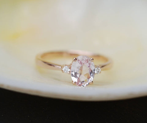 1 CT Oval Cut Peach Sapphire Rose Gold Over On 925 Sterling Silver Solitaire W/Accents Ring