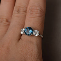 1 CT Round Cut London Blue Topaz White Gold Over On 925 Sterling Silver Three Stone Ring