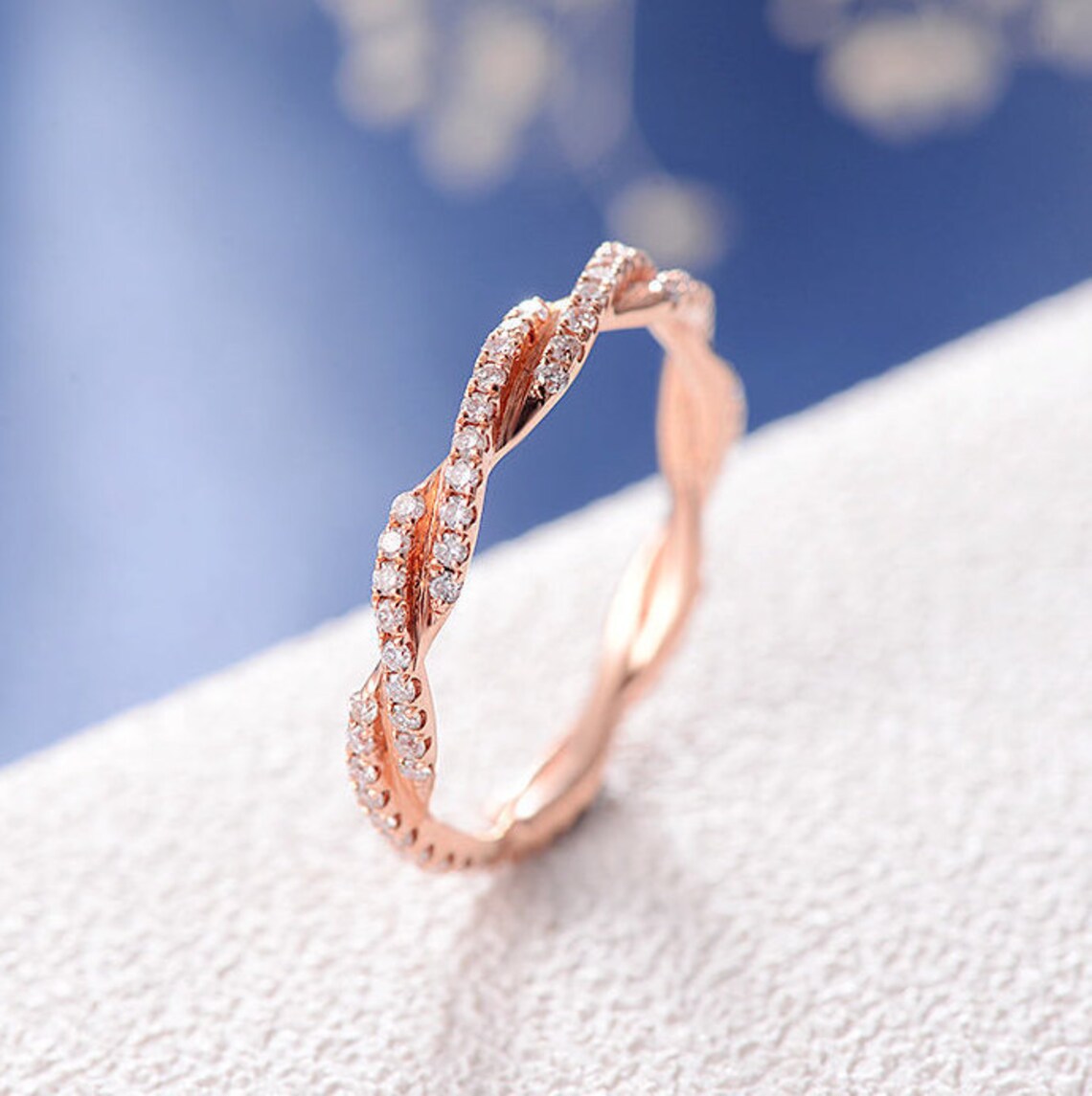 1.20 CT Round Cut White Diamond Rose Gold Over On 925 Sterling Silver Cross Twist Rope Anniversary Gift Ring