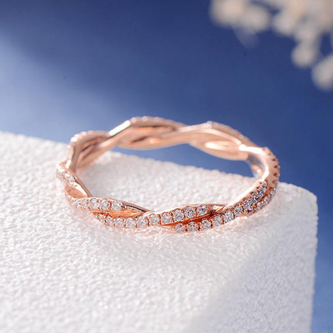 1.20 CT Round Cut White Diamond Rose Gold Over On 925 Sterling Silver Cross Twist Rope Anniversary Gift Ring