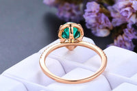 1 CT Pear Cut Emerald & CZ Diamond Rose Gold Over On 925 Sterling Silver Halo Wedding Ring